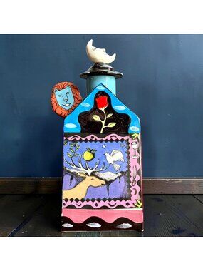 Vintage Garson Pakele Ceramic Tzedakah Box Noah’s Ark Folk Art Judaica Signed